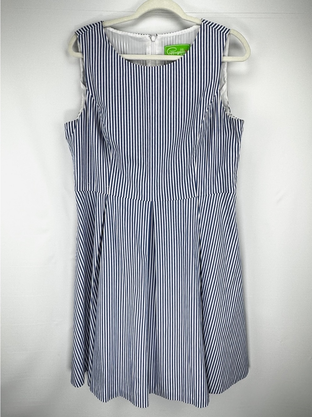 Pappagallo Blue and White Striped Sleeveless Fit-and-Flare Dress